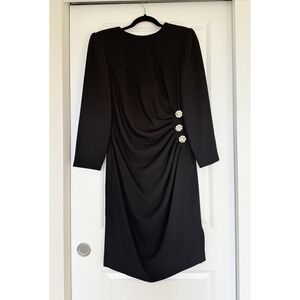 Bill blass evening dress Black Sleeve Ruched Midi Jeweled SZ 10 Vintage 80's